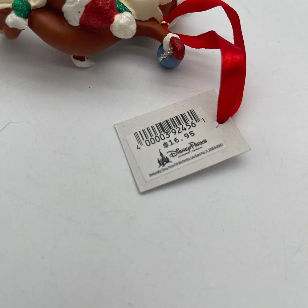 Disney Parks Chip n Dale Christmas Ornament Glitter Santa Hats Red Ribbon NWT